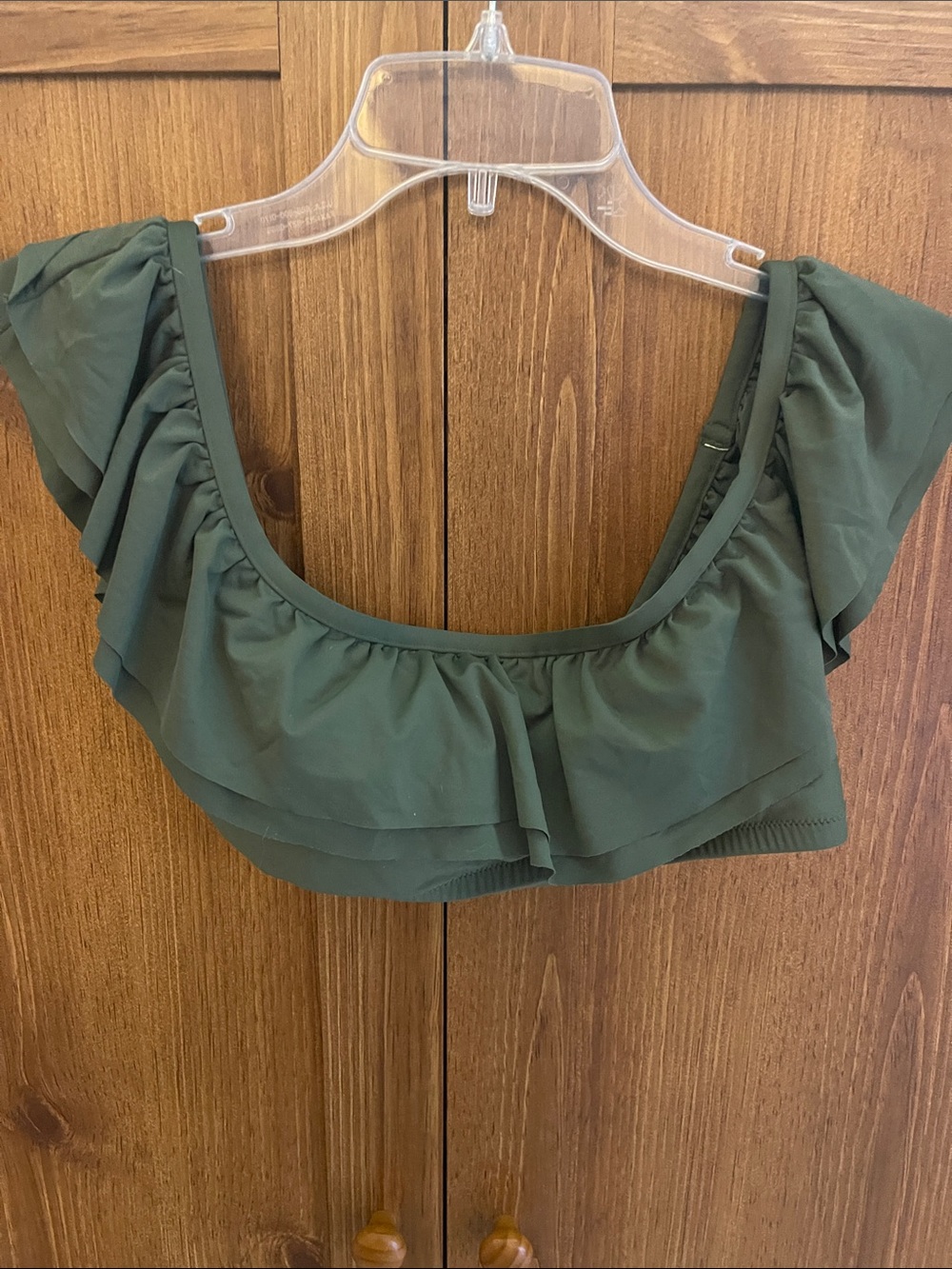 J. Crew Dark Green Ruffled Scoop Crop Top